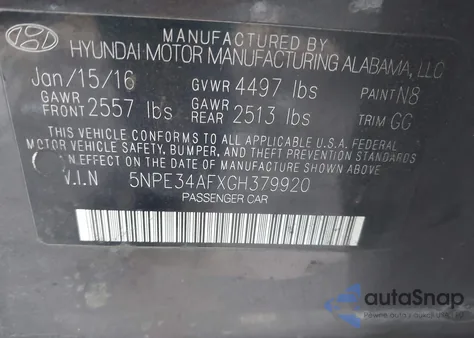 2016 Hyundai Sonata Sport from USA, damaged, VIN 5NPE34AFXGH379920